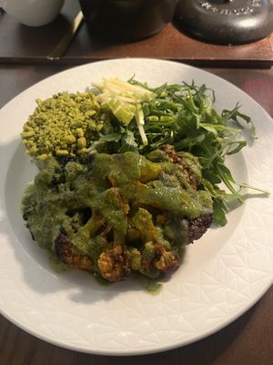 Cauliflower with chimichurri  at Casa Vegetariana in Porto