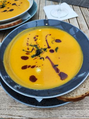 Süßkartoffel Orangen Suppe at Hotel Strandpavillon in Baabe
