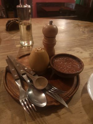 Hot sauce comes with every meal at Condor Cafe in Sucre