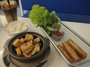 Tofu hot pot and spring rolls 😋 at Grounded Chay - Plant Based Cuisine in Nha Trang