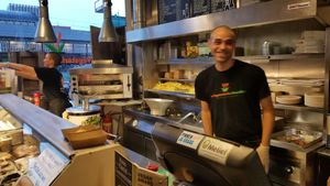 Inside kitchen at De Vegetarische Snackbar in The Hague