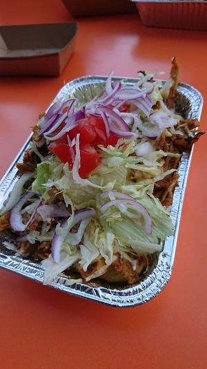 Kap Karma with vegan cheese at De Vegetarische Snackbar in The Hague