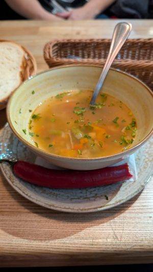 Vegetables soup at Mamaliguta  in Brasov