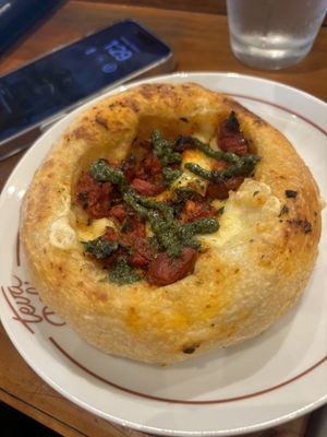 Tomato focaccia with pesto saucee  at Teva Deli in Rio De Janeiro