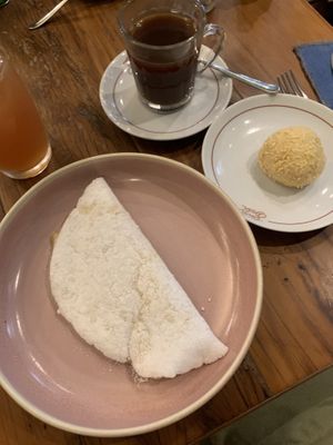 Vegan tapioca and pa de queso  at Teva Deli in Rio De Janeiro