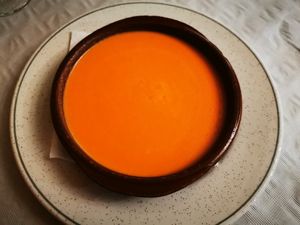 Salmorejo without ham and eggs at El Aljibe in Priego De Cordoba