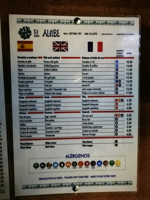 Menu at El Aljibe in Priego De Cordoba