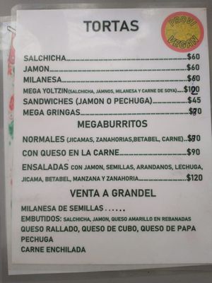 Las tortas pueden llevar queso por un precio extra at PROVI VEGAN in Mexico City
