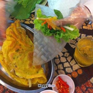 crispy pancake with mushrooms and green peas at Mani in Ho Chi Minh City