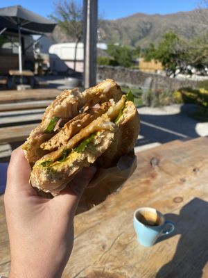 Vegan Brekky bagel  at Curbside Coffee & Bagels in Wanaka