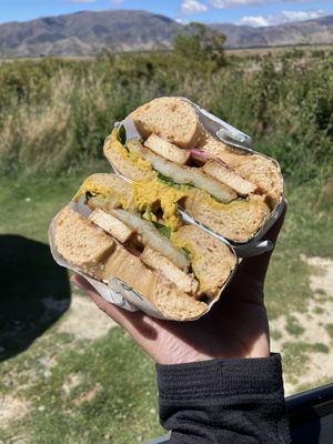 Smokey Hash Bagel  at Curbside Coffee & Bagels in Wanaka