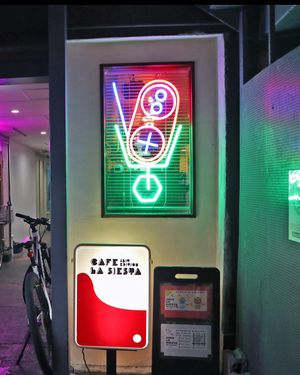 Neon sign at Cafe La Siesta 8bit Edition in Kyoto