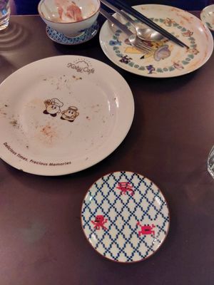Cute plates at Cafe La Siesta 8bit Edition in Kyoto