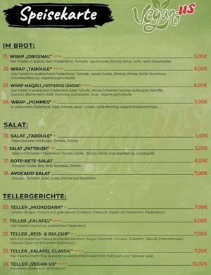Speisekarte at Vegan_Us in Worms