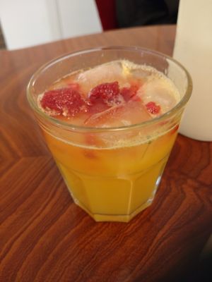 Orange juice just pressad 55 kr at Café Myka in Malmo