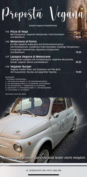 4 vegane Gerichte auf der Karte  at Da Vinci in Sankt Peter-ording