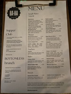 Menu   at BAHA @ The Cuban Embassy in Birmingham