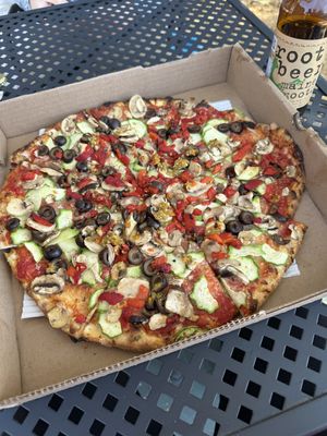 Vegan Supreme +vegan cheese  at Flying Dog Wood Fired Pizza & Vinyl in Willits