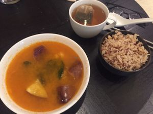 Tom yam soup with brown rice. at Real Food - Novena Square in Central Singapore