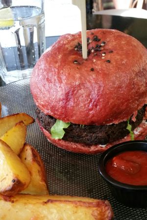 Vegan burger at Meshek Barzilay in Tel Aviv