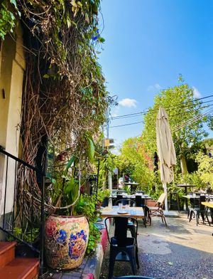 Outside seating   at Meshek Barzilay in Tel Aviv