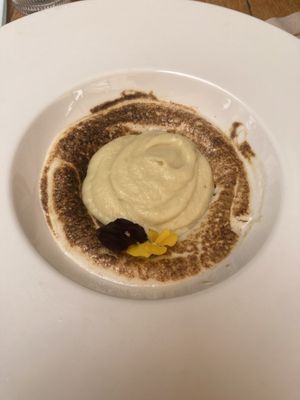 Lemon cream aquafaba dessert   at Meshek Barzilay in Tel Aviv