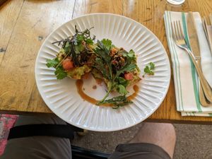 Avocado Toast with Seared Oyster Mushrooms at Meshek Barzilay in Tel Aviv