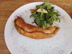 Calzone at Meshek Barzilay in Tel Aviv