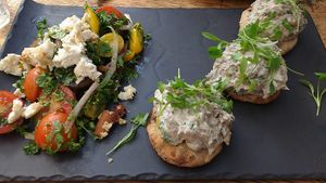 yuuuuum entree at Meshek Barzilay in Tel Aviv