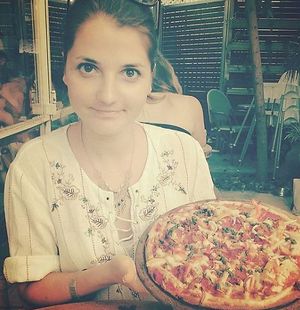 Pizza makes you happy! at Meshek Barzilay in Tel Aviv
