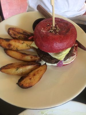 vegan burger at Meshek Barzilay in Tel Aviv