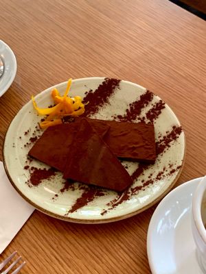 House-made chocolate with caramelized orange pulp at Meshek Barzilay in Tel Aviv