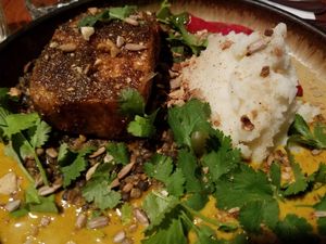 Pumpkin steak curry at Meshek Barzilay in Tel Aviv