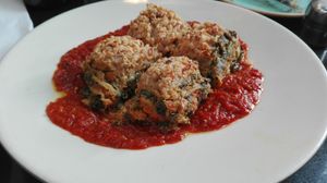 Vegan Musaka (eggplant with vegan grounded "meat")  at Meshek Barzilay in Tel Aviv