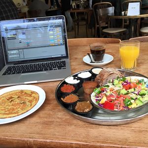 This was my breakfast, Januari 2016. Very good! at Meshek Barzilay in Tel Aviv