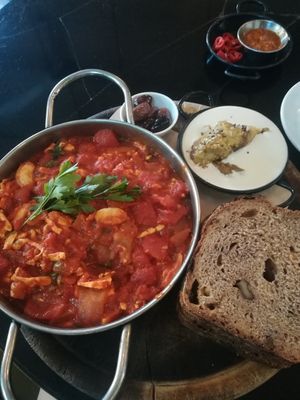 Tofu shakshuka at Meshek Barzilay in Tel Aviv