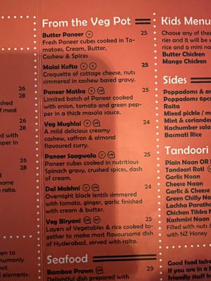 Menu  at Spice Village in Hanmer Springs