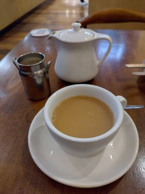 Tea with oat milk at KC Peaches - Nassau Street in Dublin