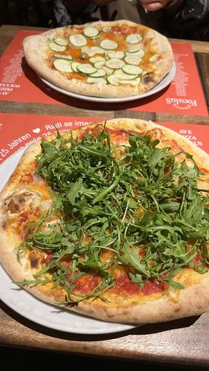 Vegan margherita with rocket salad or zucchini   at Pizzeria Foculus in Ljubljana