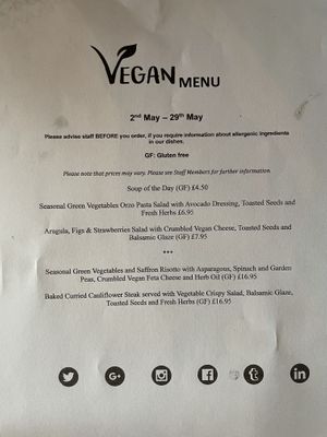Menu  at The Mustard Seed  in Inverness