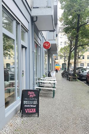 Exterior of cafe #Veganuary at Pele-Mele in Berlin