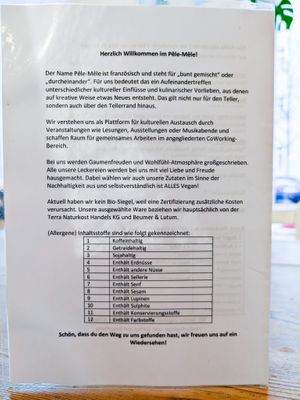 Menu page at Pele-Mele at Pele-Mele in Berlin