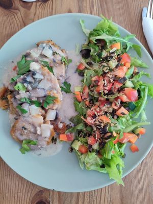 delicious! german dumplings with salad at Pele-Mele in Berlin