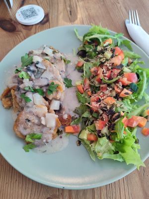 german dumplings with salad at Pele-Mele in Berlin