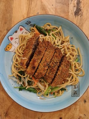 #34. Veggie-steak fried noodles at Surn Yi Vegetarian Restaurant in Phnom Penh