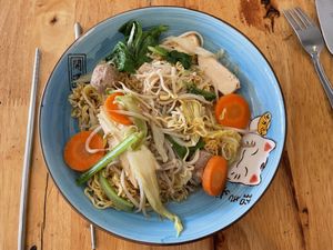 Veggie tofu fried noodles, $2  at Surn Yi Vegetarian Restaurant in Phnom Penh
