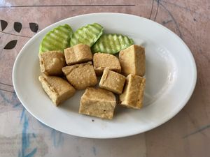 Fried tofu, $1.75  at Surn Yi Vegetarian Restaurant in Phnom Penh