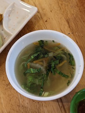 Vegetable broth soup at Surn Yi Vegetarian Restaurant in Phnom Penh