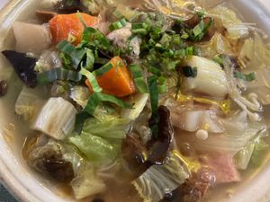 Thick mushroom soup with tofu. at Surn Yi Vegetarian Restaurant in Phnom Penh