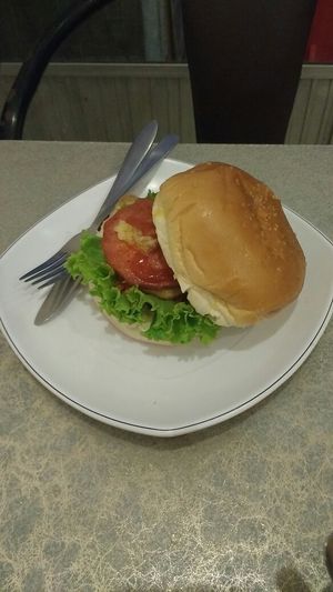 veggie ham burger at Surn Yi Vegetarian Restaurant in Phnom Penh